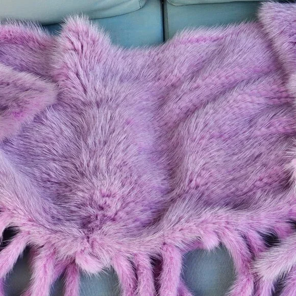 Real Fur Lavender Color Knitted Scarf Shawl